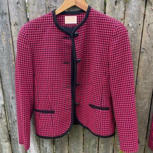 Vintage Pendleton Pure Virgin Wool Pink Black Houndstooth Diamond Jacket Blazer